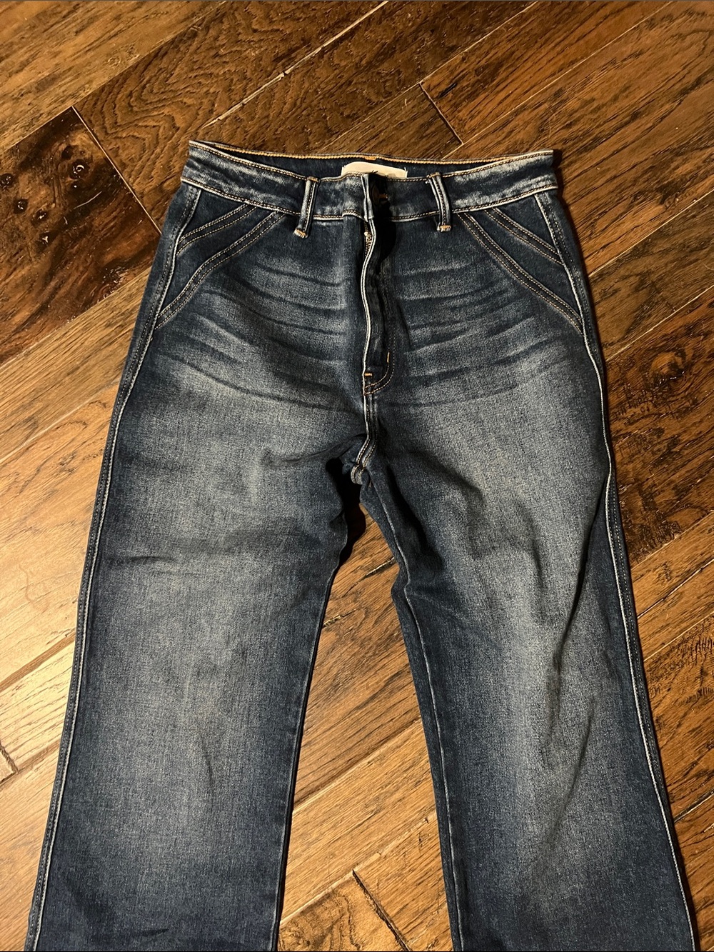 KanCan Women’s Straight Leg Jeans in Dark Blue Faded Wash